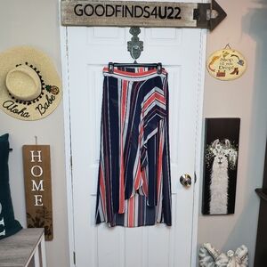 Patriotic Striped Flouncy Lightweight High-low Ruffle Wrap Maxi Skirt Elastic